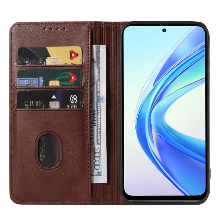 For Honor X7b Magnetic Closure Leather Phone Case(Brown)
