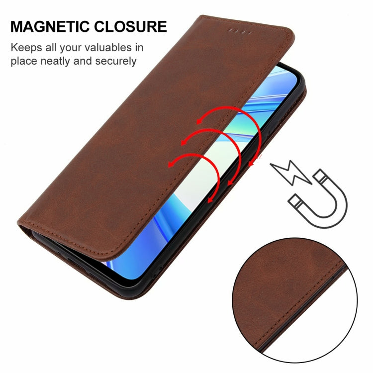 For Honor X7b Magnetic Closure Leather Phone Case(Brown)