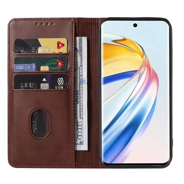 For Honor X9b / Magic6 Lite 5G Magnetic Closure Leather Phone Case(Brown)