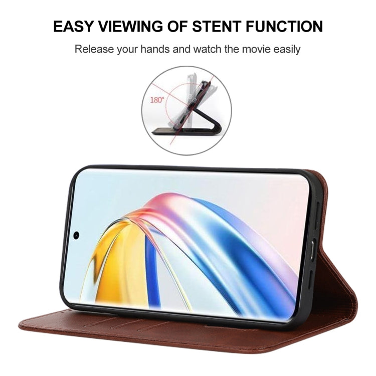 For Honor X9b / Magic6 Lite 5G Magnetic Closure Leather Phone Case(Brown)