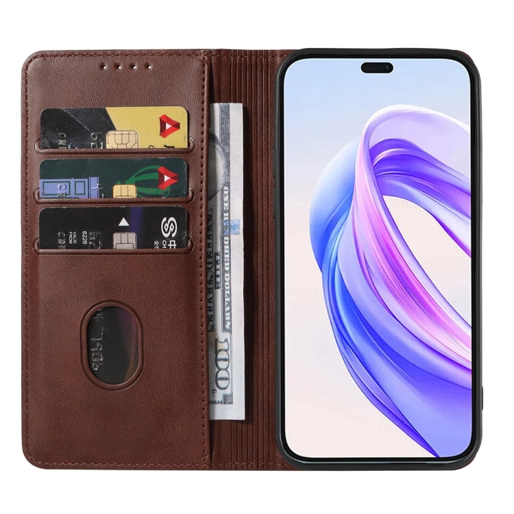 For Honor X50i+ Magnetic Closure Leather Phone Case(Brown)