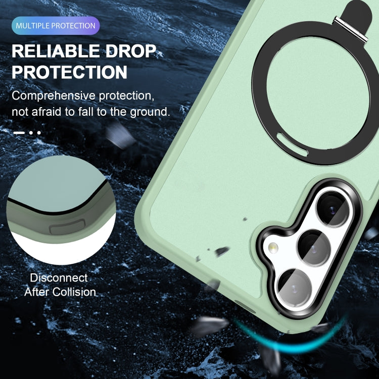 For Samsung Galaxy S24 5G MagSafe Holder Skin-feel PC Hybrid TPU Phone Case(Light Green)