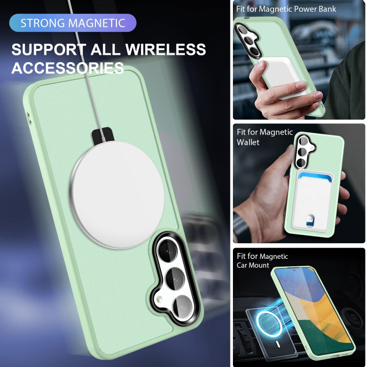 For Samsung Galaxy S24 5G MagSafe Holder Skin-feel PC Hybrid TPU Phone Case(Light Green)