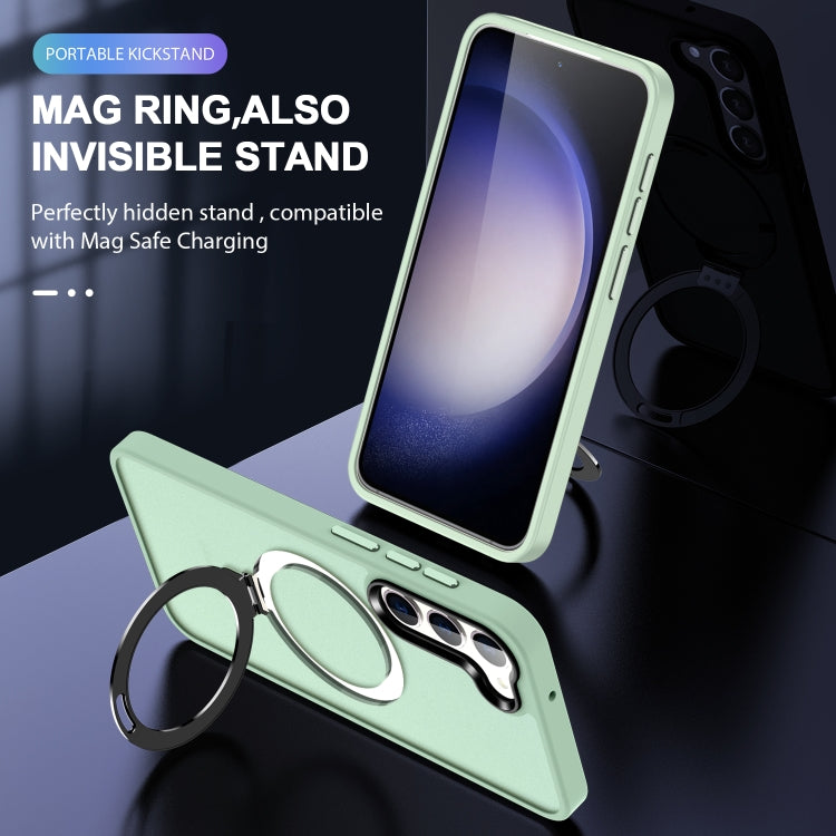 For Samsung Galaxy S24 5G MagSafe Holder Skin-feel PC Hybrid TPU Phone Case(Light Green)