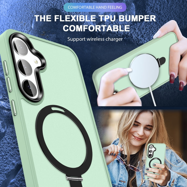 For Samsung Galaxy S24 5G MagSafe Holder Skin-feel PC Hybrid TPU Phone Case(Light Green)