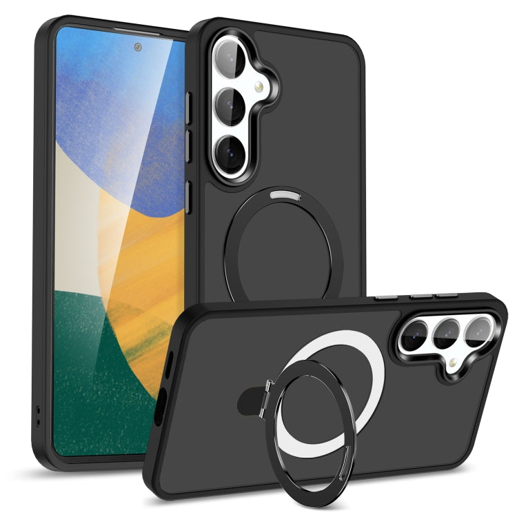 For Samsung Galaxy S24 5G MagSafe Holder Skin-feel PC Hybrid TPU Phone Case(Black)