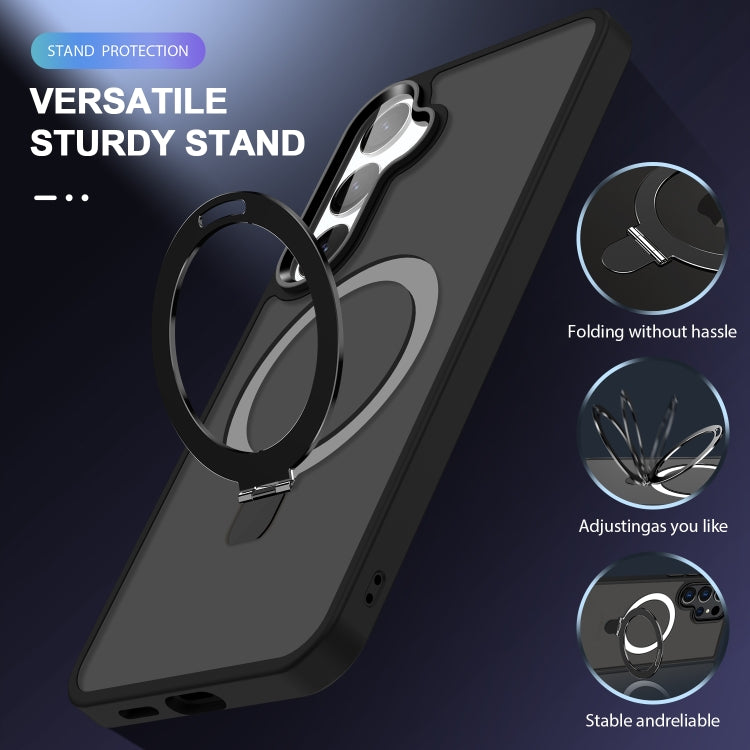 For Samsung Galaxy S24 5G MagSafe Holder Skin-feel PC Hybrid TPU Phone Case(Black)