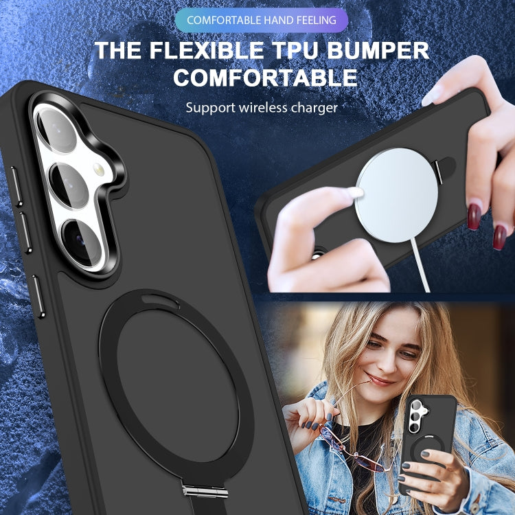 For Samsung Galaxy S24 5G MagSafe Holder Skin-feel PC Hybrid TPU Phone Case(Black)