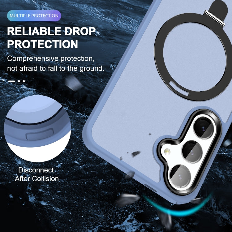 For Samsung Galaxy S24 5G MagSafe Holder Skin-feel PC Hybrid TPU Phone Case(Grey Blue)