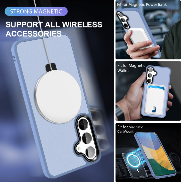 For Samsung Galaxy S24 5G MagSafe Holder Skin-feel PC Hybrid TPU Phone Case(Grey Blue)