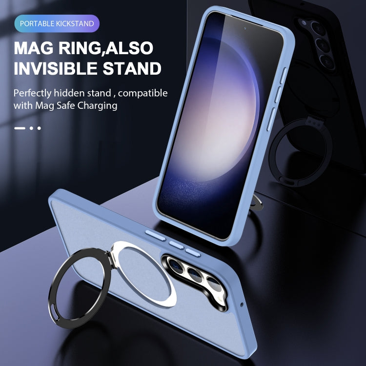 For Samsung Galaxy S24 5G MagSafe Holder Skin-feel PC Hybrid TPU Phone Case(Grey Blue)