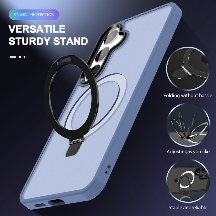 For Samsung Galaxy S24 5G MagSafe Holder Skin-feel PC Hybrid TPU Phone Case(Grey Blue)