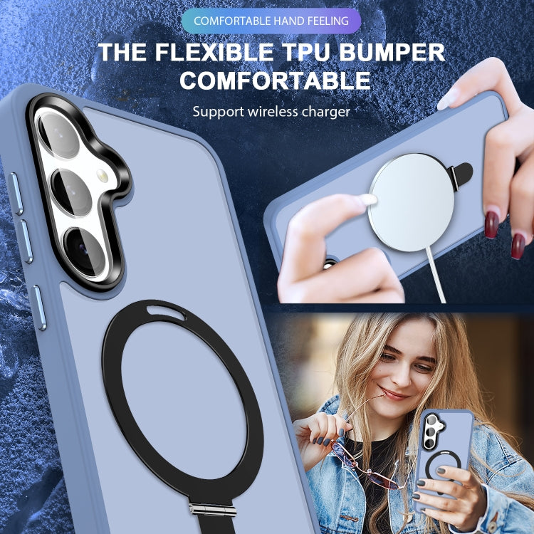 For Samsung Galaxy S24 5G MagSafe Holder Skin-feel PC Hybrid TPU Phone Case(Grey Blue)