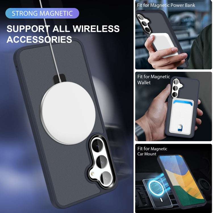 For Samsung Galaxy S24 5G MagSafe Holder Skin-feel PC Hybrid TPU Phone Case(Dark Blue)