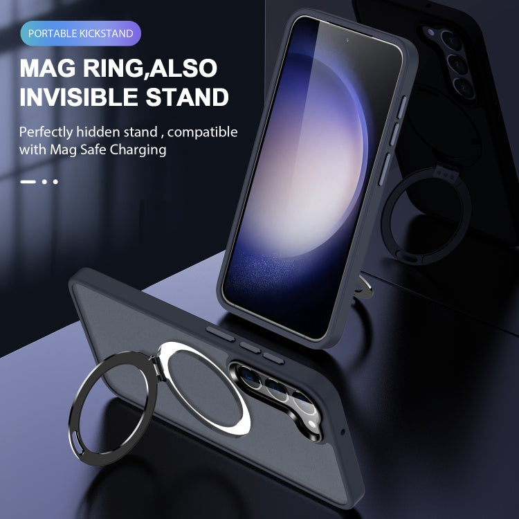 For Samsung Galaxy S24 5G MagSafe Holder Skin-feel PC Hybrid TPU Phone Case(Dark Blue)