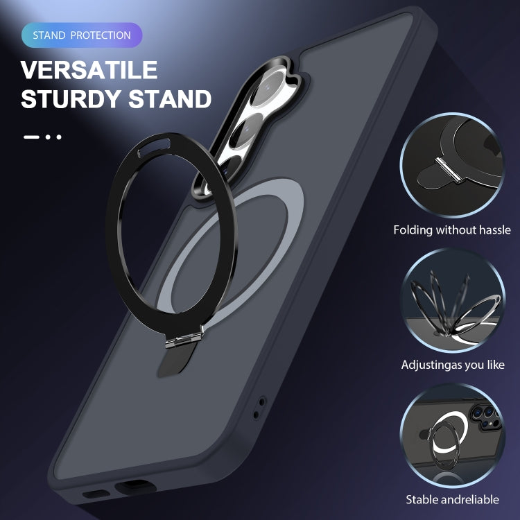 For Samsung Galaxy S24 5G MagSafe Holder Skin-feel PC Hybrid TPU Phone Case(Dark Blue)