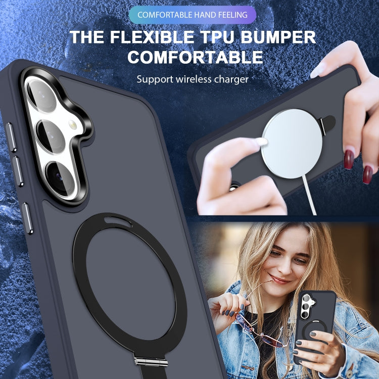 For Samsung Galaxy S24 5G MagSafe Holder Skin-feel PC Hybrid TPU Phone Case(Dark Blue)