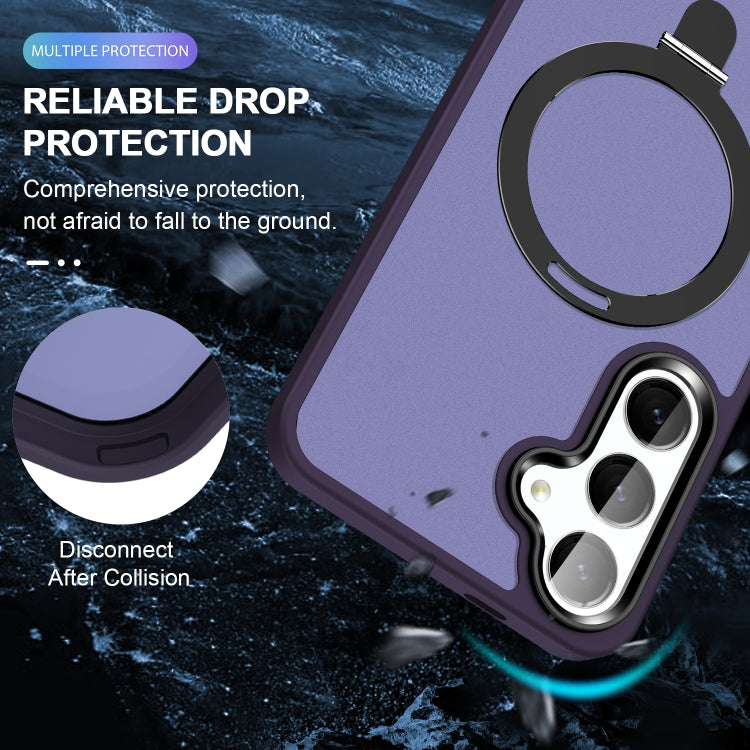 For Samsung Galaxy S24 5G MagSafe Holder Skin-feel PC Hybrid TPU Phone Case(Dark Purple)