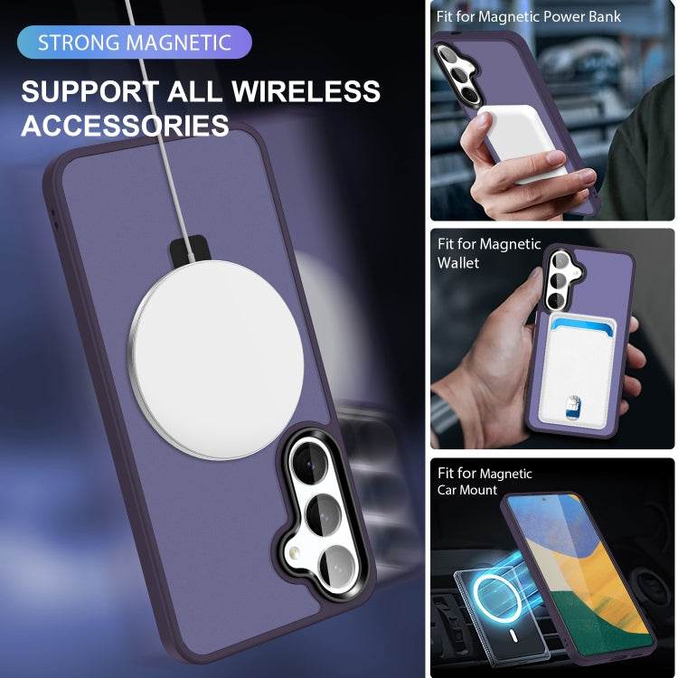For Samsung Galaxy S24 5G MagSafe Holder Skin-feel PC Hybrid TPU Phone Case(Dark Purple)