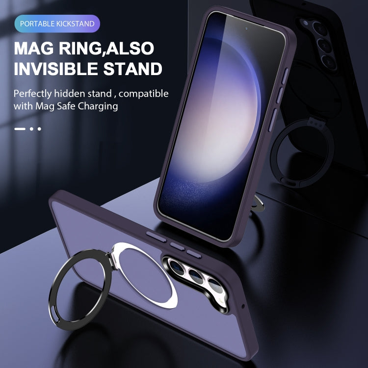 For Samsung Galaxy S24 5G MagSafe Holder Skin-feel PC Hybrid TPU Phone Case(Dark Purple)