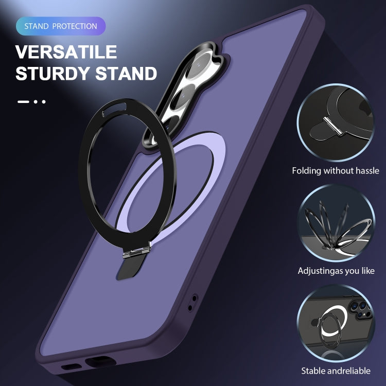 For Samsung Galaxy S24 5G MagSafe Holder Skin-feel PC Hybrid TPU Phone Case(Dark Purple)