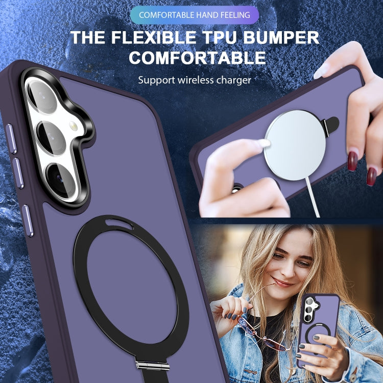 For Samsung Galaxy S24 5G MagSafe Holder Skin-feel PC Hybrid TPU Phone Case(Dark Purple)