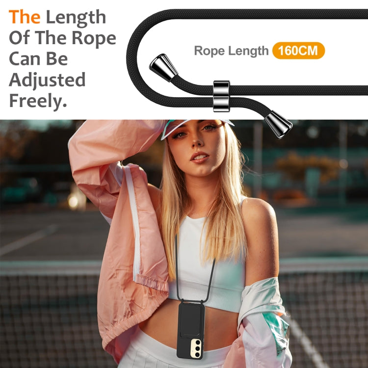 For Samsung Galaxy S24 5G Integrated Card Bag Solid Color Liquid Silicone Phone Case with Lanyard(Black)