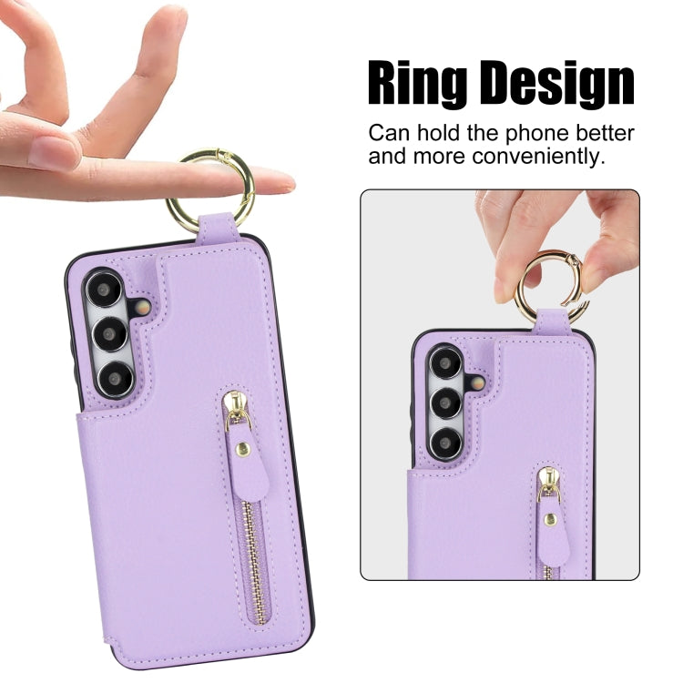For Samsung Galaxy S24 5G Litchi Texture Zipper Double Buckle Card Bag Phone Case(Purple)