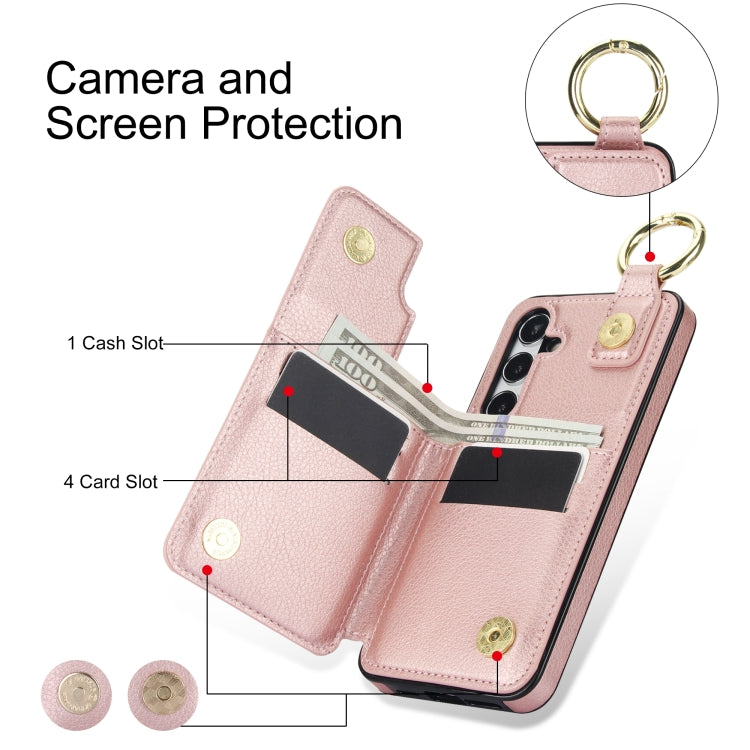 For Samsung Galaxy S24 5G Litchi Texture Zipper Double Buckle Card Bag Phone Case(Rose Gold)