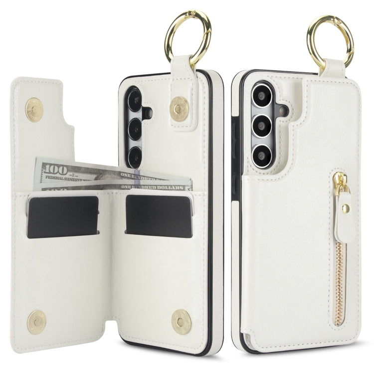 For Samsung Galaxy S24 5G Litchi Texture Zipper Double Buckle Card Bag Phone Case(White)