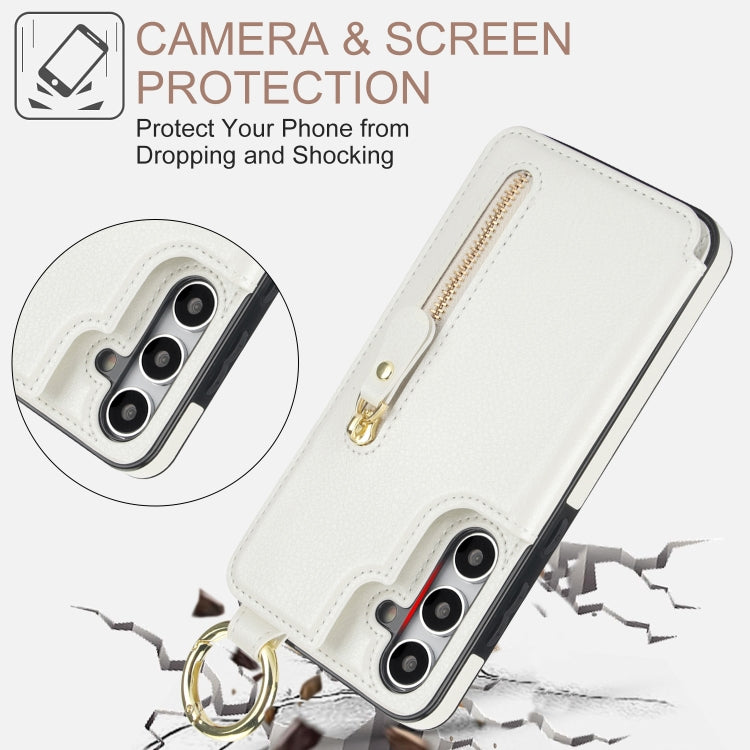 For Samsung Galaxy S24 5G Litchi Texture Zipper Double Buckle Card Bag Phone Case(White)