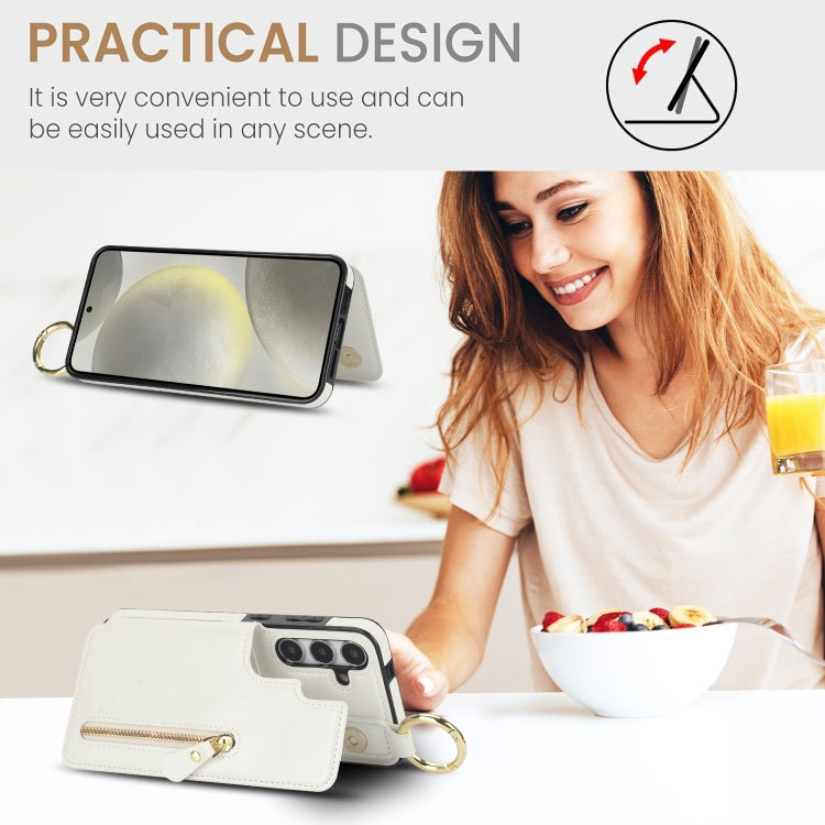 For Samsung Galaxy S24 5G Litchi Texture Zipper Double Buckle Card Bag Phone Case(White)