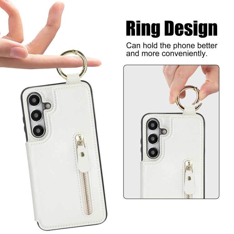 For Samsung Galaxy S24 5G Litchi Texture Zipper Double Buckle Card Bag Phone Case(White)