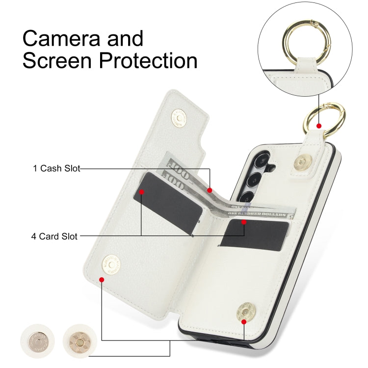 For Samsung Galaxy S24 5G Litchi Texture Zipper Double Buckle Card Bag Phone Case(White)