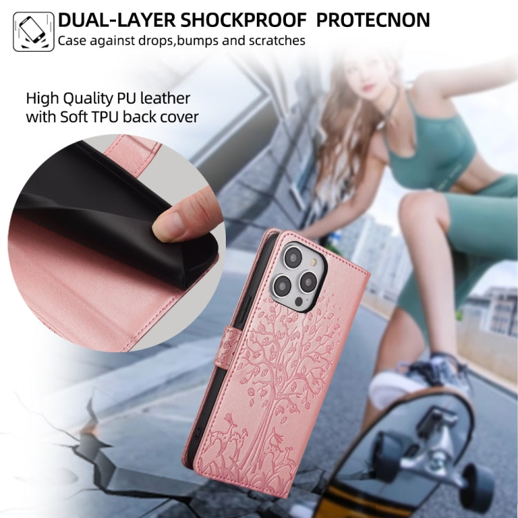 For Honor 9X Pro Tree & Deer Embossed Leather Phone Case(Rose Gold)