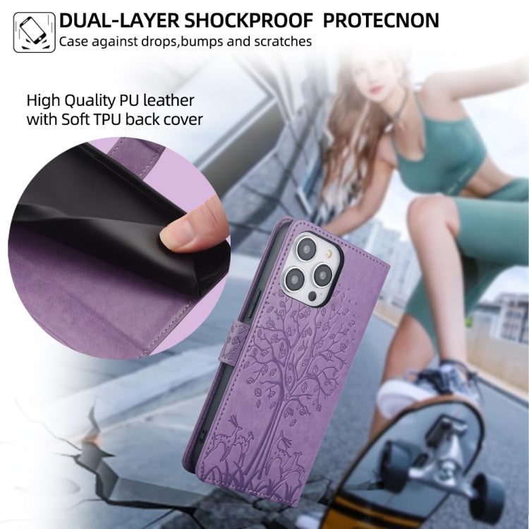 For Honor 9X Pro Tree & Deer Embossed Leather Phone Case(Purple)