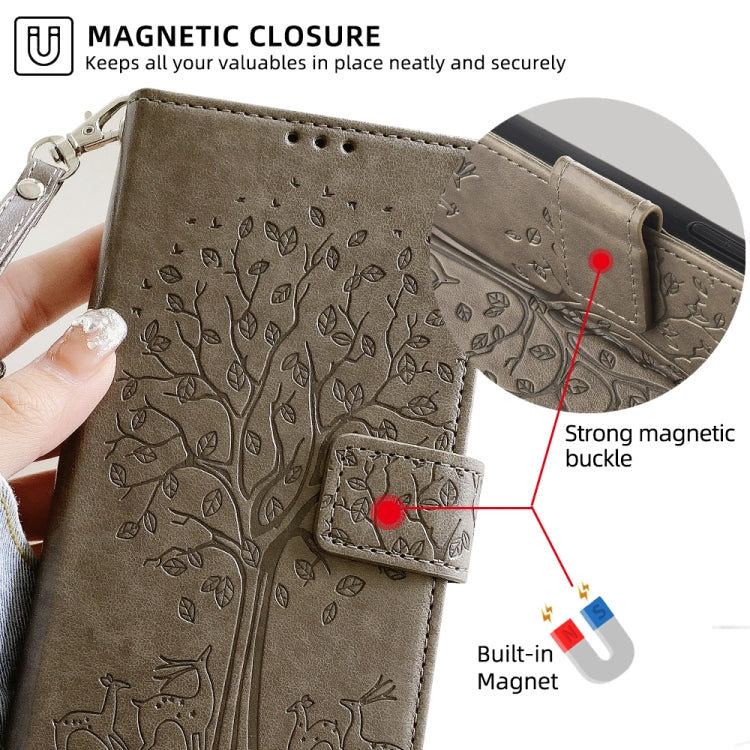 For Honor 9X Tree & Deer Embossed Leather Phone Case(Grey)