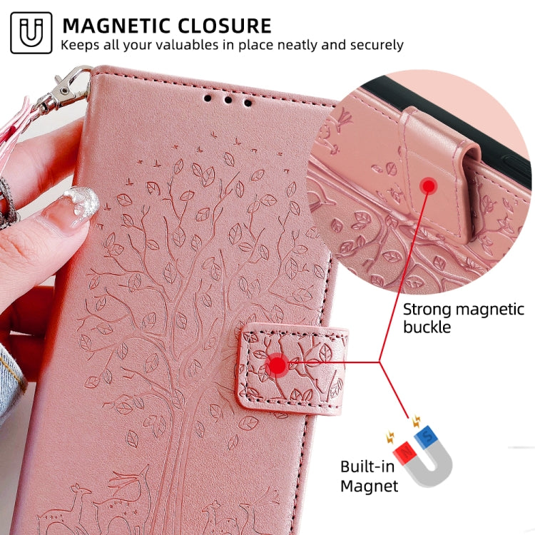 For Honor 9X Tree & Deer Embossed Leather Phone Case(Rose Gold)