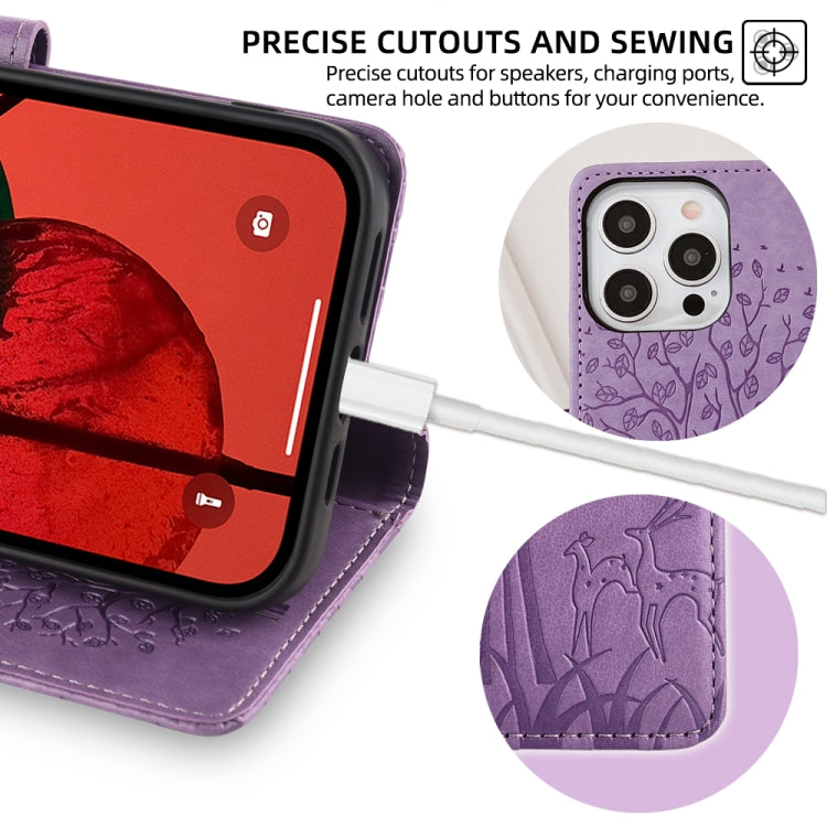 For Honor 9X Tree & Deer Embossed Leather Phone Case(Purple)