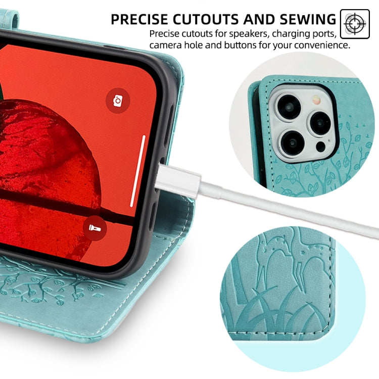 For Honor X50i 5G Tree & Deer Embossed Leather Phone Case(Green)