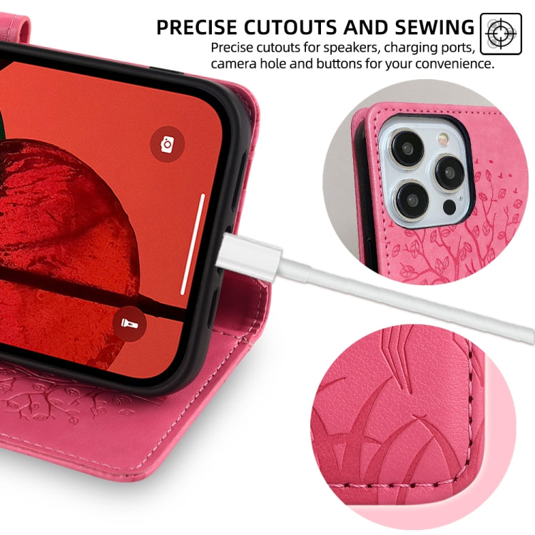 For Honor X50i 5G Tree & Deer Embossed Leather Phone Case(Pink)