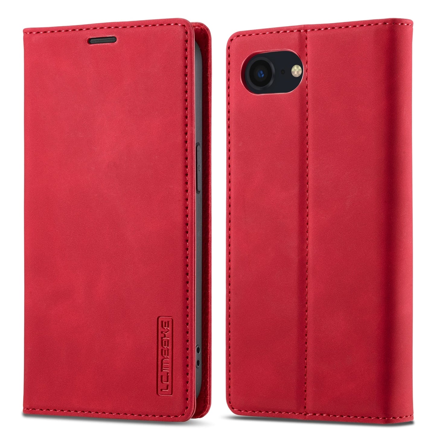 For iPhone 16e LC.IMEEKE Strong Magnetism Microfiber Leather Phone Case(Red)