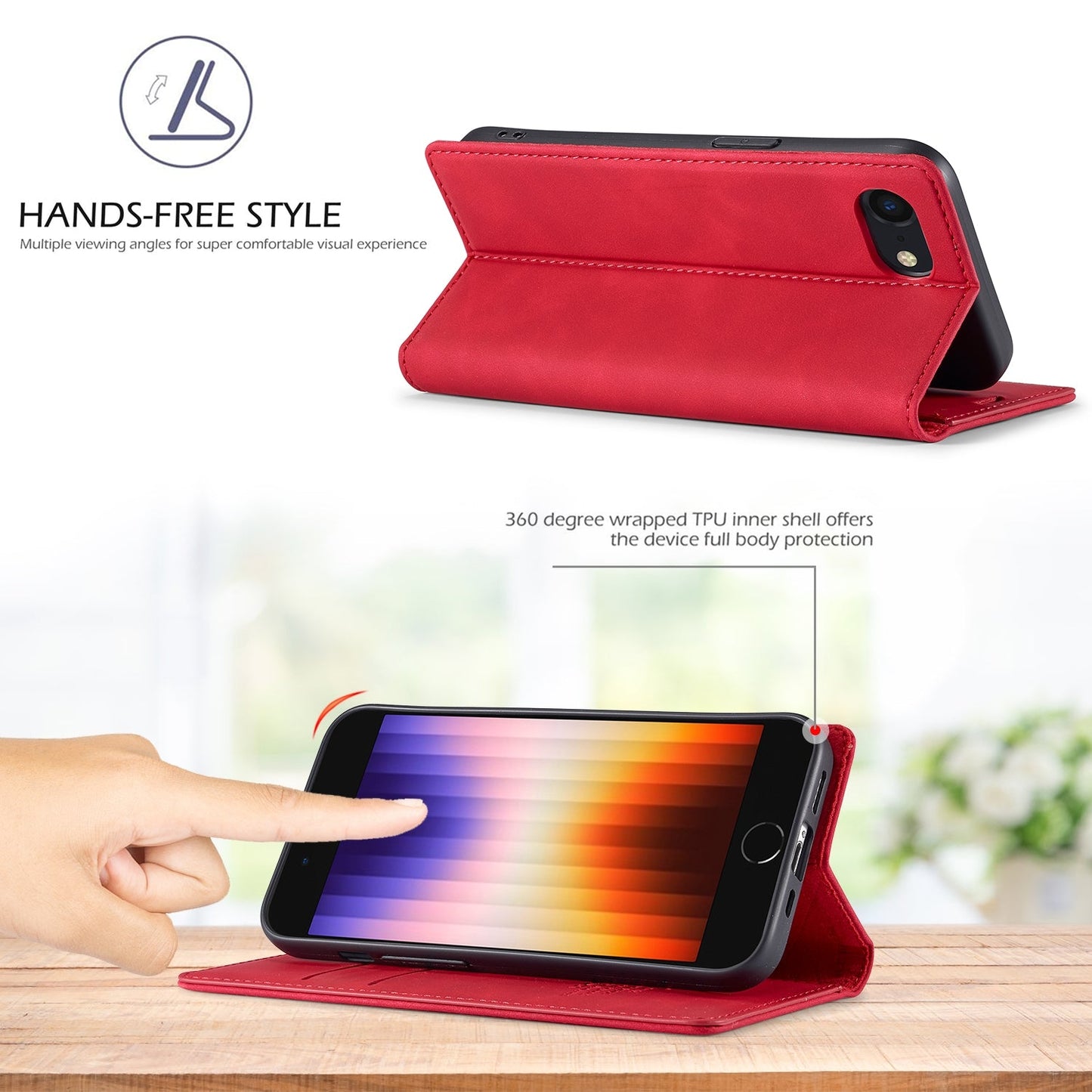 For iPhone 16e LC.IMEEKE Strong Magnetism Microfiber Leather Phone Case(Red)