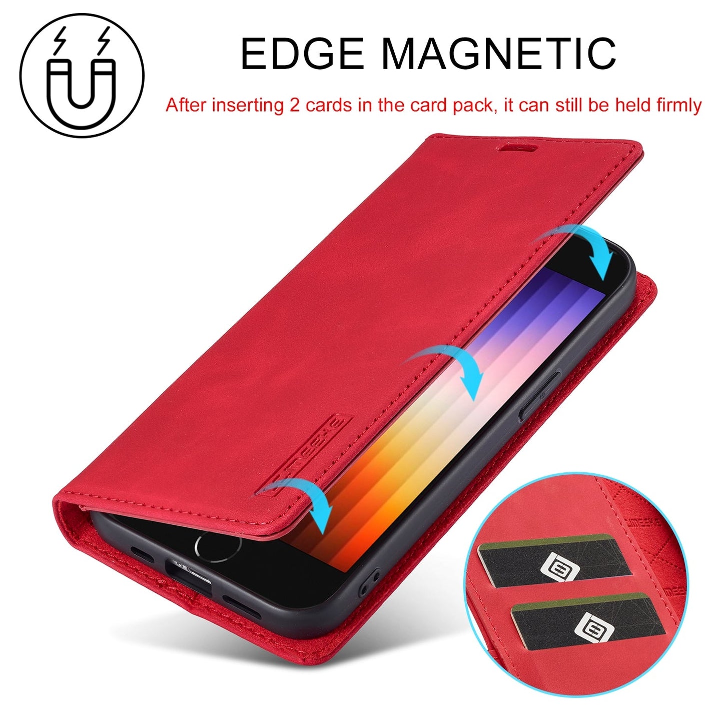 For iPhone 16e LC.IMEEKE Strong Magnetism Microfiber Leather Phone Case(Red)