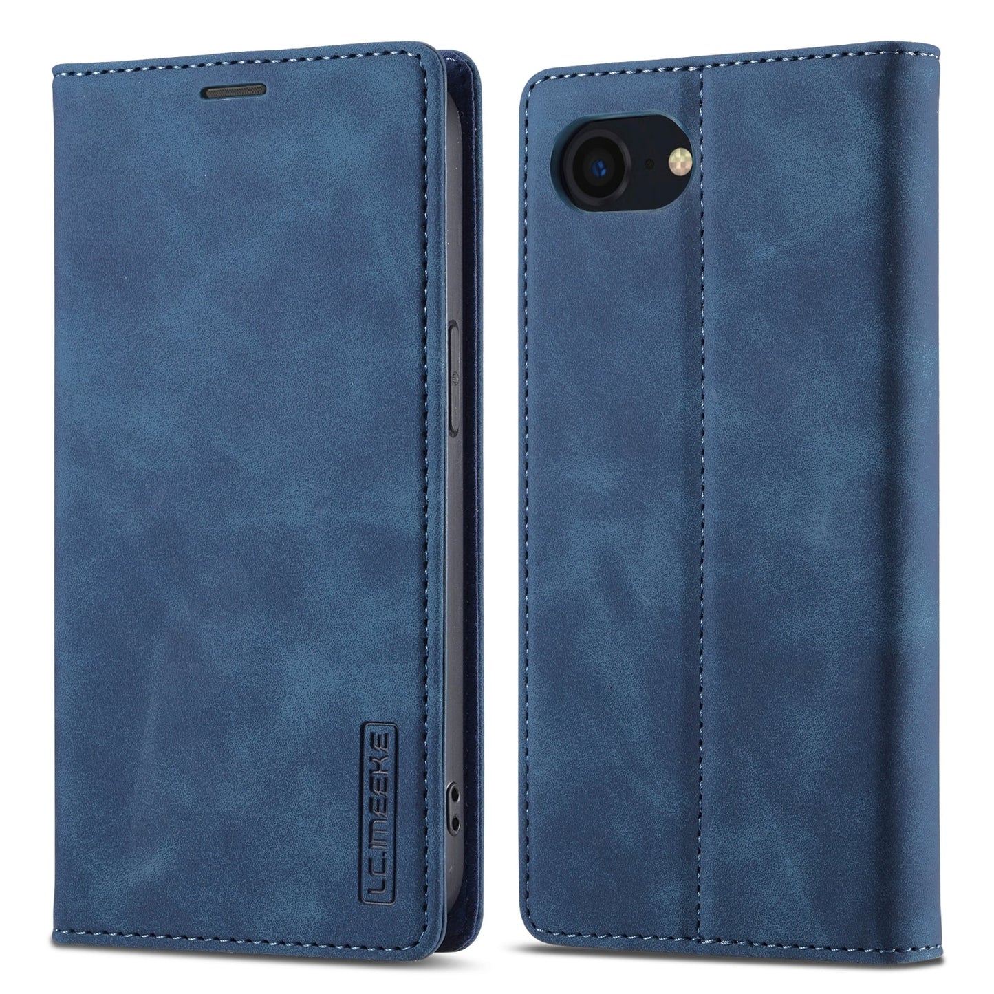 For iPhone 16e LC.IMEEKE Strong Magnetism Microfiber Leather Phone Case(Blue)