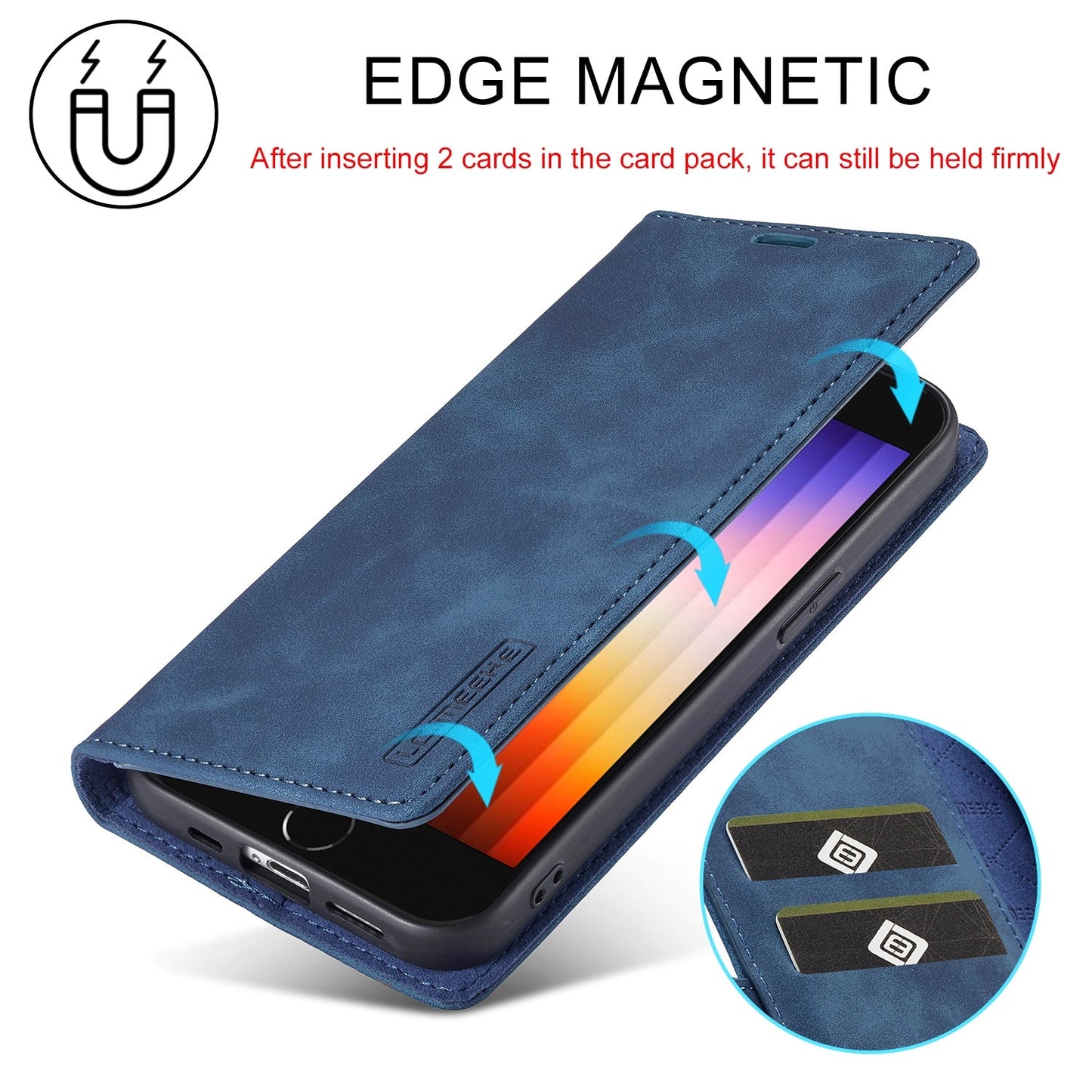 For iPhone 16e LC.IMEEKE Strong Magnetism Microfiber Leather Phone Case(Blue)
