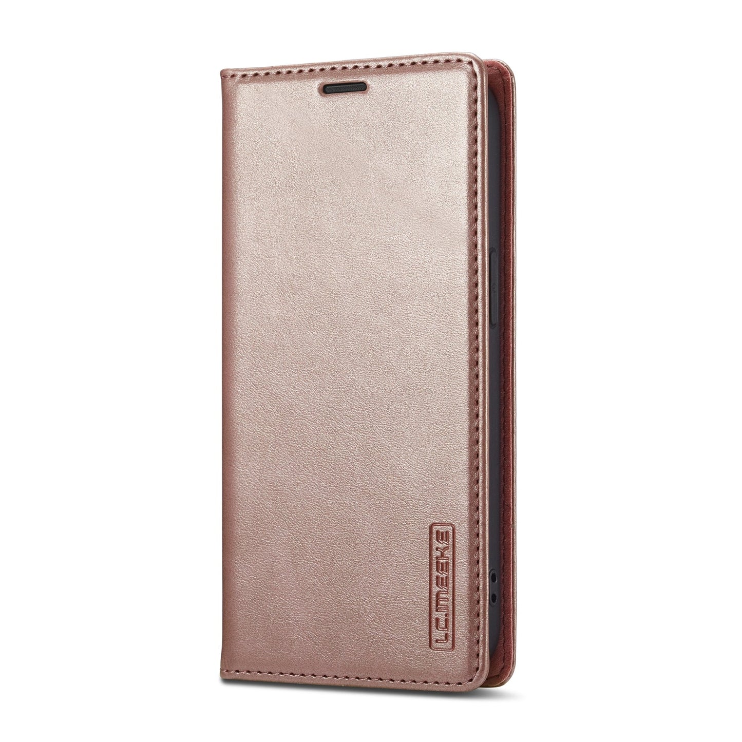 For iPhone 16e LC.IMEEKE Strong Magnetism Microfiber Leather Phone Case(Rose Gold)