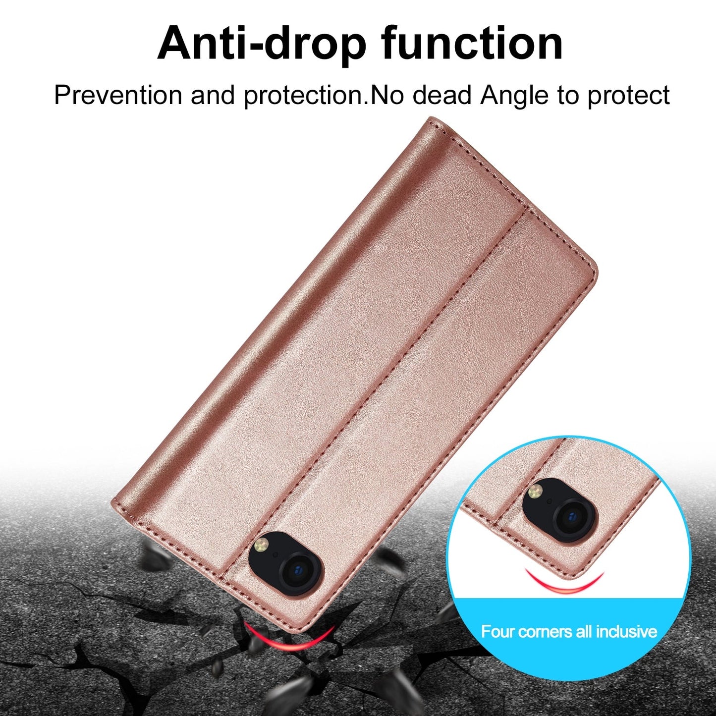 For iPhone 16e LC.IMEEKE Strong Magnetism Microfiber Leather Phone Case(Rose Gold)