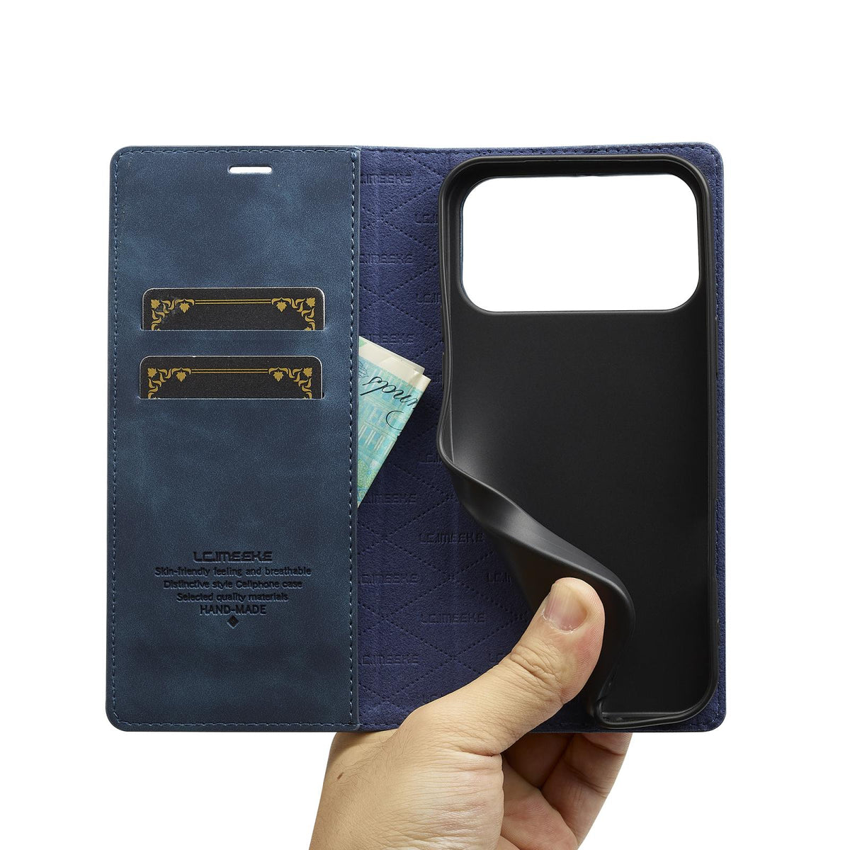 Compatible with iPhone 18 Pro Max & 17 Pro Max LC.IMEEKE Strong Magnetism Microfiber Leather Phone Case - Blue