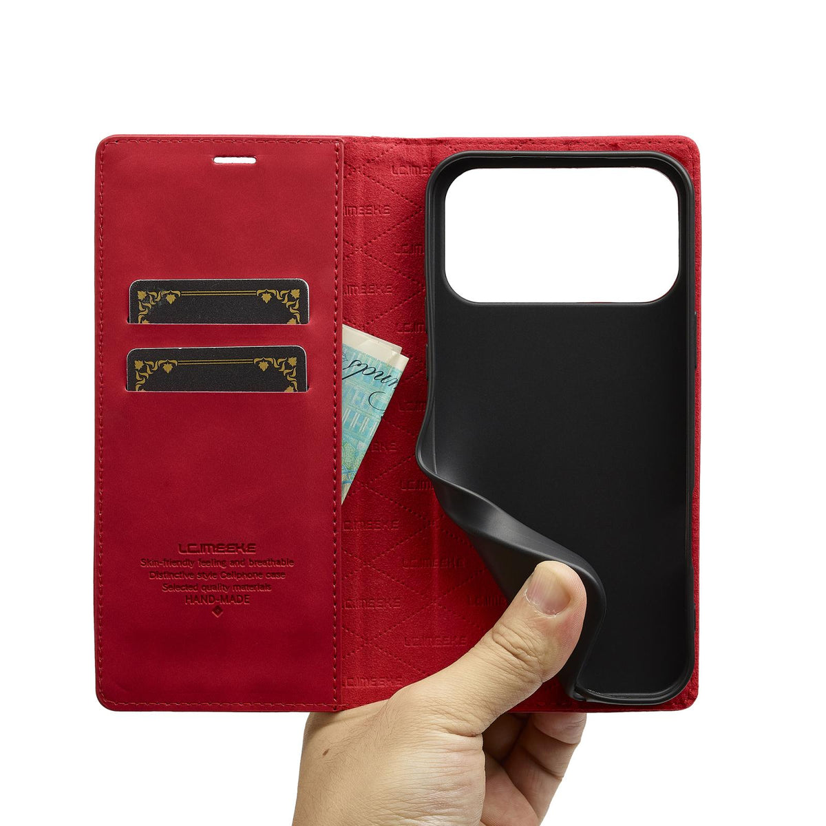 Compatible with iPhone 18 Pro & 17 Pro LC.IMEEKE Strong Magnetism Microfiber Leather Phone Case - Red